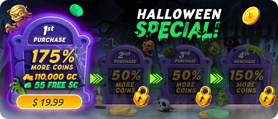 Halloween Special - 175% MORE COINS, 110,000 GC, 55 FREE SC